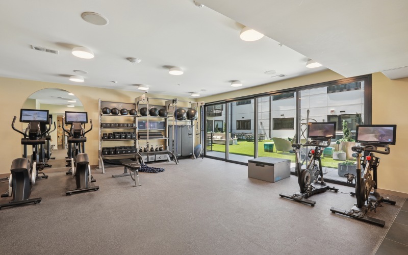 Fitness center with exercising equipment